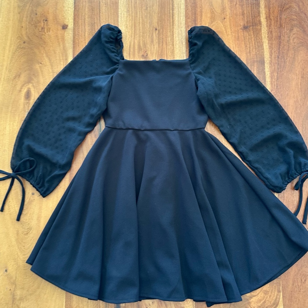 Rare Editions Black Sheer Sleeved A-Line Dress